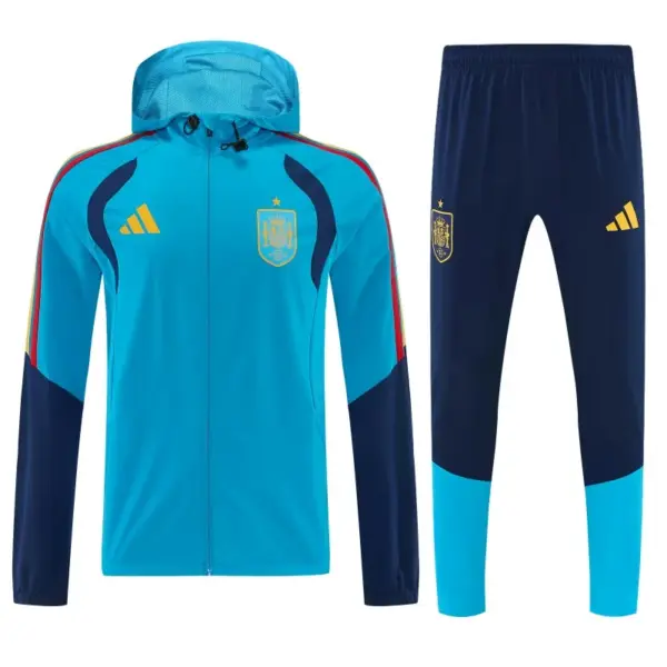 Spain Light Blue & Navy Blue Full Zipper Hooded Jacket Tracksuit + Long Pants